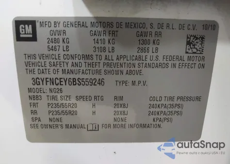 2011 Cadillac Srx Premium Collection из США, поврежденный, VIN 3GYFNCEY6BS559246